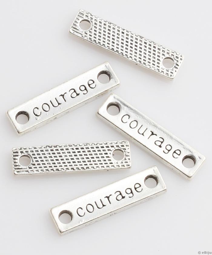 Pandantiv plăcuţă Courage, metal, argintiu, 2.3 x 0.6 cm