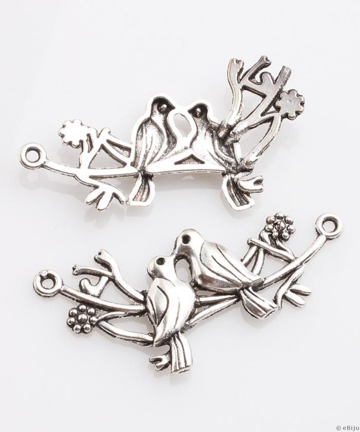 Pandantiv porumbei îndrăgostiţi, metal, argintiu, 4.6 x 2 cm
