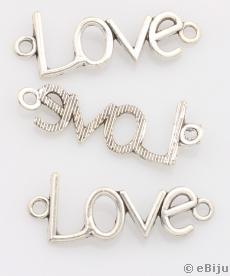 Pandantiv text Love, tip link, metal, argintiu, 4 x 1.6 cm