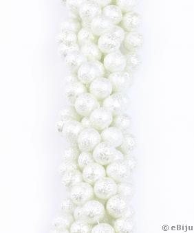 Perlă de sticlă albă, gofrată, 1 cm