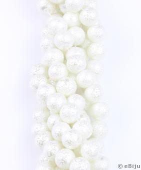 Perlă de sticlă albă, gofrată, 1.2-1.3 cm