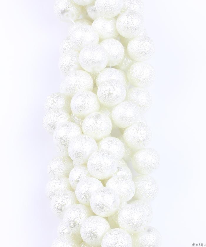 Perlă de sticlă albă, gofrată, 1.2-1.3 cm