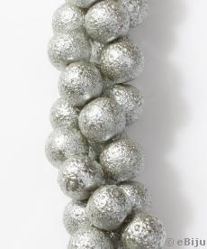 Perlă de sticlă argintie, gofrată, 1.3 cm