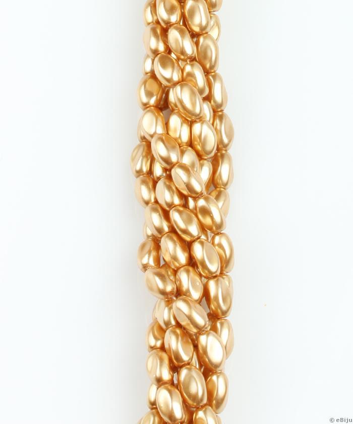 Perlă de sticlă auriu închis, alungită,  1x0.6 cm