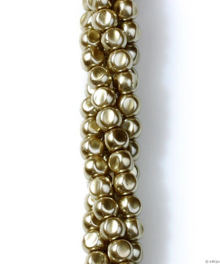 Perlă de sticlă, turtită, bej-auriu, 0.6 cm