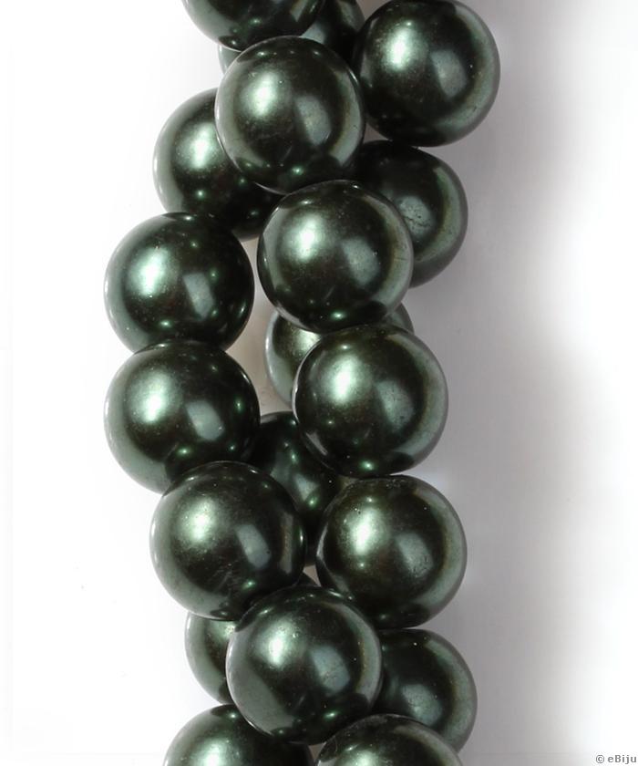 Perlă de sticlă, verde oliv închis, 1.3 cm
