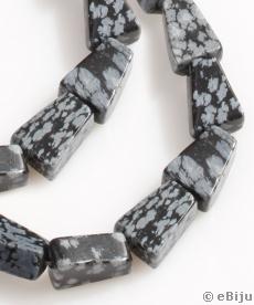 Piatră obsidian fulgi de nea, dreptunghiular, negru-gri, 1.4 x 1 cm