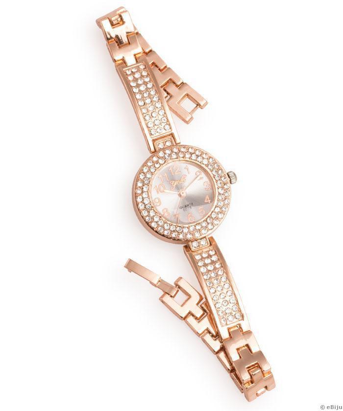 RESIGILAT Ceas de damă, auriu-roz, cu cristale