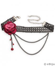 RESIGILAT Choker macramé cu trandafir si cristale rosii
