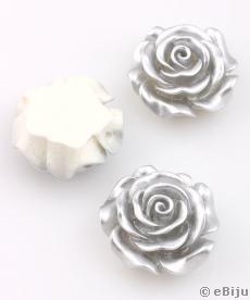 Rózsa akril gyöngy, ezüstszínű, 2.8 cm