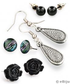 Set 4 cercei, argintii şi negre