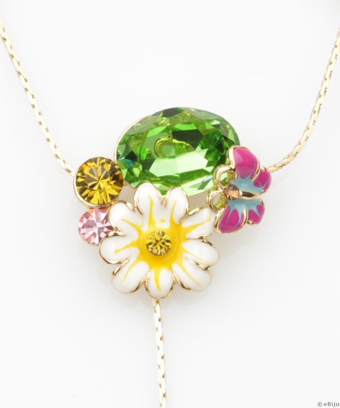 Set cercei şi colier cu floricele şi buburuză, cu cristale Swarovski