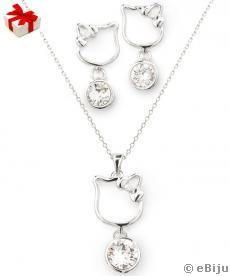 Set pandantiv şi cercei Hello Kitty cu elemente Swarovski albe