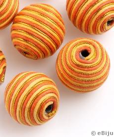 Textillel bevont gyöngy, aranyszínű-sárga-narancssárga, 2.1 cm