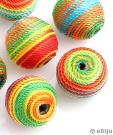 Textillel bevont gyöngy, színes szálak, 2.1 cm